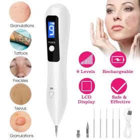 Skin Tag Repair Kit Portable Beauty Equipment Multi-Level With Home Usage USB Charging LCD Level Adjustable 6 Replaceable Needles (Color: White)