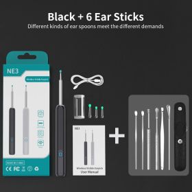 NE3 Ear Cleaner High Precision Ear Wax Removal Tool with Camera LED Light Wireless Otoscope Smart Ear Cleaning Kit Best Gift (Color: Black with accessory)