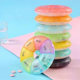 1Pcs Round Pill Case Plastic 7 Days Weekly Tablet Candy Box Portable Storage Tablet Holder Travel Organizer Pill Container (Color: Brown)