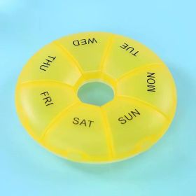 1Pcs Round Pill Case Plastic 7 Days Weekly Tablet Candy Box Portable Storage Tablet Holder Travel Organizer Pill Container (Color: Yellow)