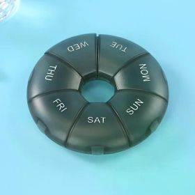 1Pcs Round Pill Case Plastic 7 Days Weekly Tablet Candy Box Portable Storage Tablet Holder Travel Organizer Pill Container (Color: Black)
