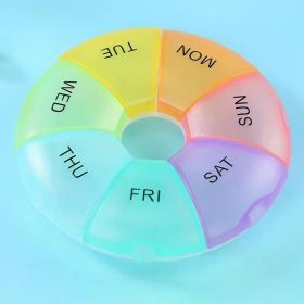 1Pcs Round Pill Case Plastic 7 Days Weekly Tablet Candy Box Portable Storage Tablet Holder Travel Organizer Pill Container (Color: Colorful)