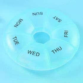 1Pcs Round Pill Case Plastic 7 Days Weekly Tablet Candy Box Portable Storage Tablet Holder Travel Organizer Pill Container (Color: Blue)