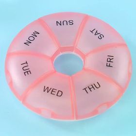 1Pcs Round Pill Case Plastic 7 Days Weekly Tablet Candy Box Portable Storage Tablet Holder Travel Organizer Pill Container (Color: Pink)
