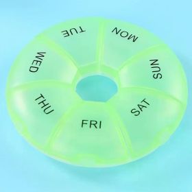 1Pcs Round Pill Case Plastic 7 Days Weekly Tablet Candy Box Portable Storage Tablet Holder Travel Organizer Pill Container (Color: Green)